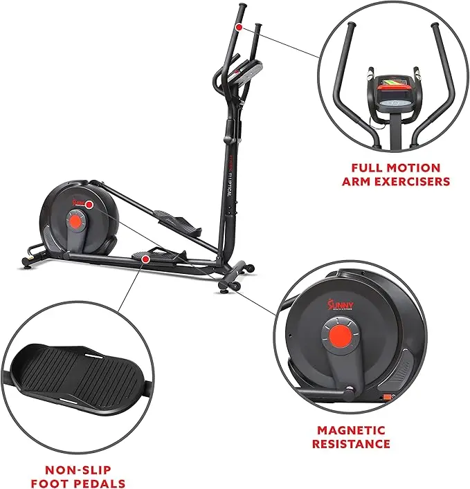 Sunny Health & Fitness Smart 17" Stride Elliptical Machine Trainer w/Built-In Pulse Sensor & 16-Level Tension for Home Exercises, Free SunnyFit App Bluetooth Link, Optional Electro-Magnetic Resistance image 3