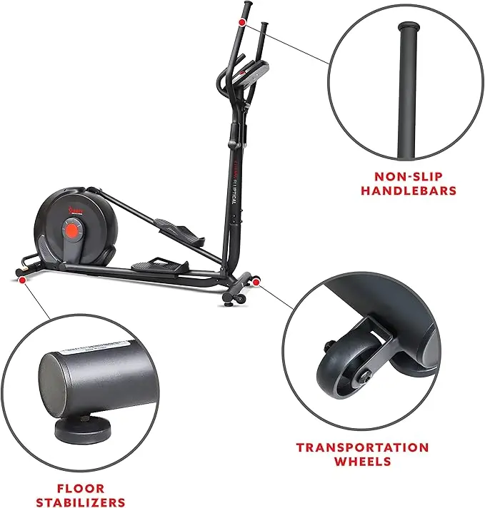 Sunny Health & Fitness Smart 17" Stride Elliptical Machine Trainer w/Built-In Pulse Sensor & 16-Level Tension for Home Exercises, Free SunnyFit App Bluetooth Link, Optional Electro-Magnetic Resistance image 5