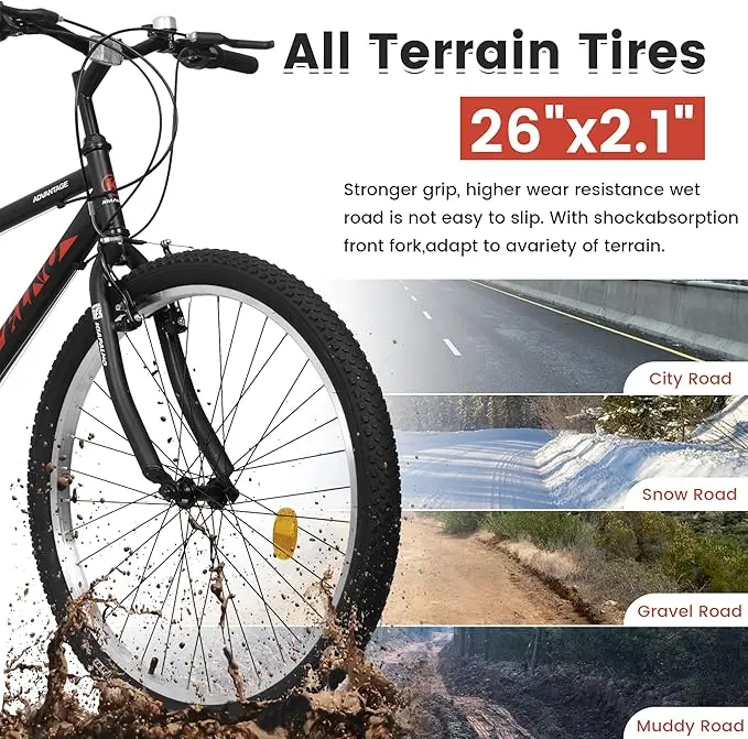 Mountain Bike 24 26 27.5 Inch for Men Women, 21 Speeds High-Carbon Steel Frame, Front Suspension Sport Bicycle, Adult Teens MTB Bicycle for Snow City Commuters and Short Trip image 3