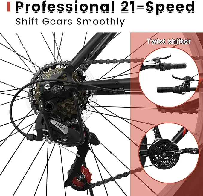 Mountain Bike 24 26 27.5 Inch for Men Women, 21 Speeds High-Carbon Steel Frame, Front Suspension Sport Bicycle, Adult Teens MTB Bicycle for Snow City Commuters and Short Trip image 4