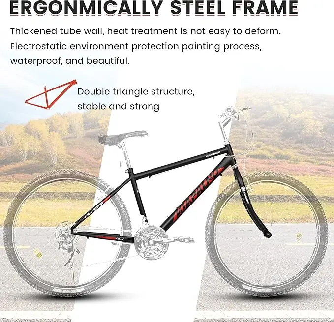 Mountain Bike 24 26 27.5 Inch for Men Women, 21 Speeds High-Carbon Steel Frame, Front Suspension Sport Bicycle, Adult Teens MTB Bicycle for Snow City Commuters and Short Trip image 5