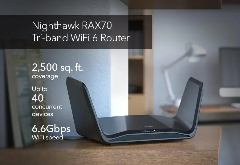 AX6600 WiFi Router (RAX70) Nighthawk 8-Stream Tri-Band WiFi 6 Router, 6.6Gbps image 2
