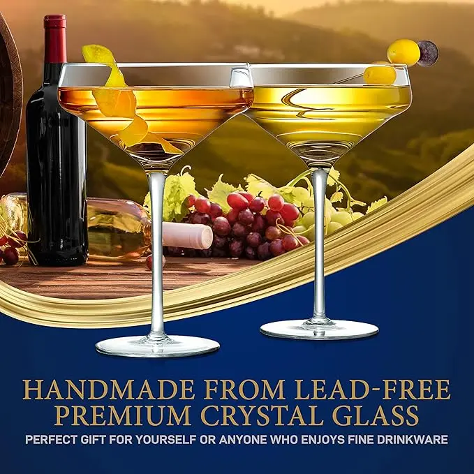 NutriChef 2 Sets of Crystal Martini Glass,Ultra Clear,Elegant Crystal Clear Wine Glass Pair,100% Hand Blown,Dishwasher Safe,Great For Dinner,Parties,Wedding,And ELEGANT Occasions image 2