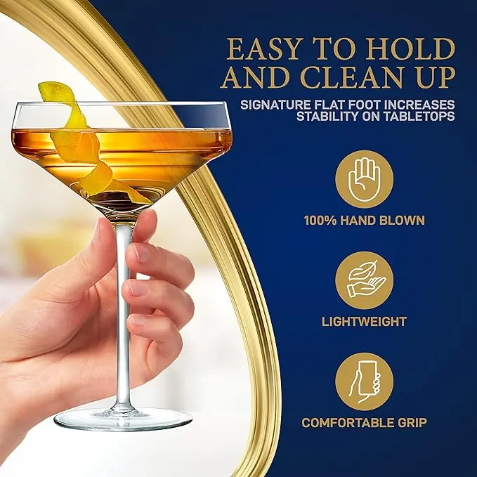 NutriChef 2 Sets of Crystal Martini Glass,Ultra Clear,Elegant Crystal Clear Wine Glass Pair,100% Hand Blown,Dishwasher Safe,Great For Dinner,Parties,Wedding,And ELEGANT Occasions image 5