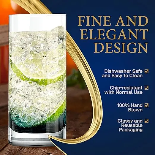 NutriChef 12.5oz Highball Glasses - 4pc Tall Glass Set, Water Glasses, Drinking Glasses, Bar Glassware And Cocktail Mixed Drinks Set, Dishwasher Safe image 3