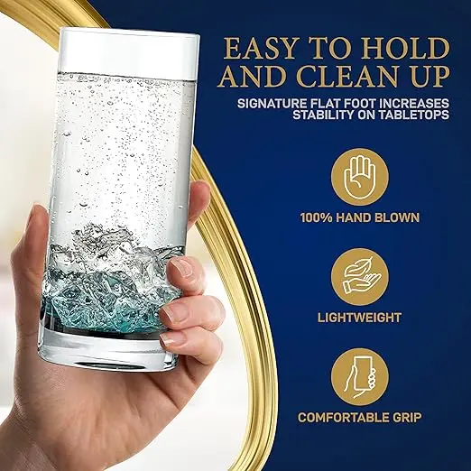 NutriChef 12.5oz Highball Glasses - 4pc Tall Glass Set, Water Glasses, Drinking Glasses, Bar Glassware And Cocktail Mixed Drinks Set, Dishwasher Safe image 4