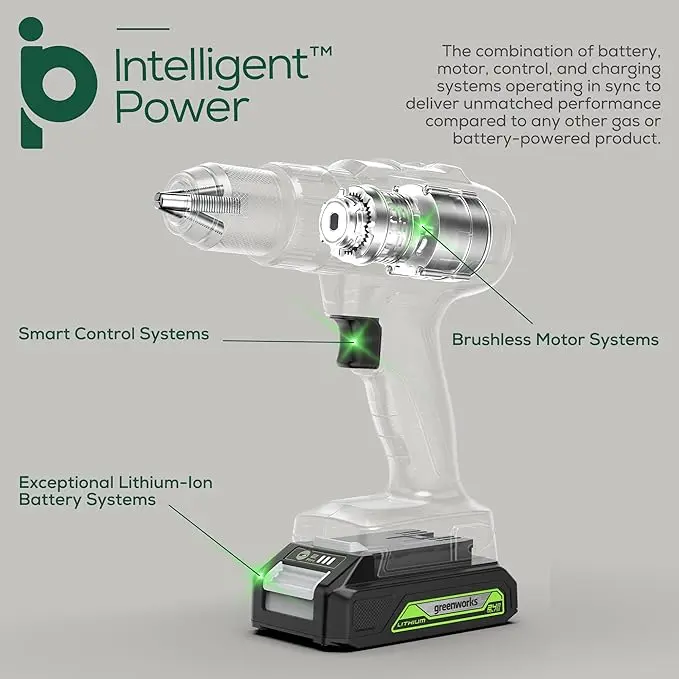 Greenworks 24V Brushless Drill / Driver, 2Ah USB Battery and Charger Included image 3