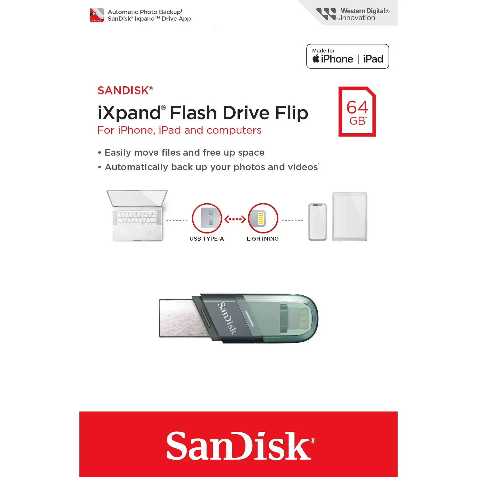 SanDisk 64GB iXpand™ Flash Drive Flip - SDIX90N-064G-AW6NN image 4
