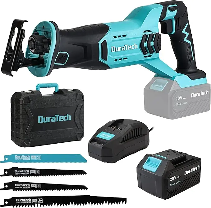 DURATECH Cordless Reciprocating Saw with 20V 4.0Ah Li-Ion Battery, 3000SPM, 7/8" Stroke Length, Variable Speed, Tool-Free Blade Change, 4 Saw Blades for Wood & Metal Cutting image 1